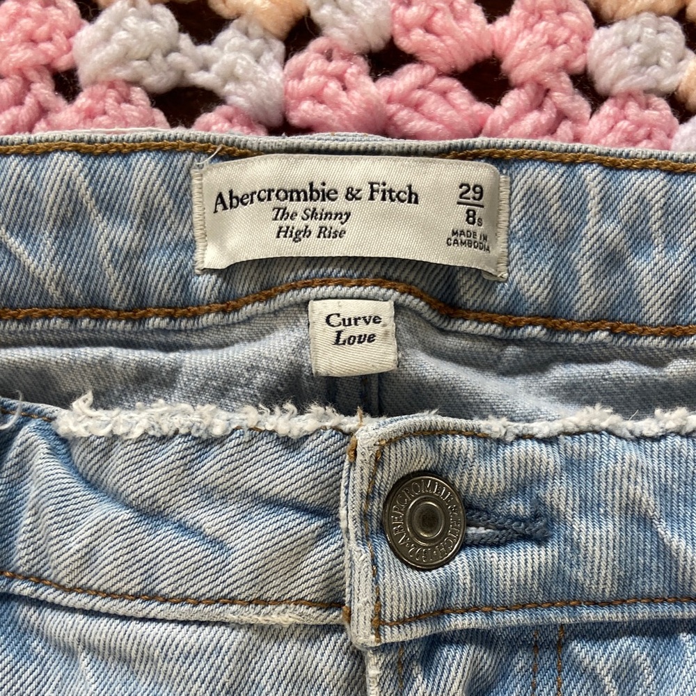 Abercrombie Fitch tapered High Rise Distressed Light Blue Women Jeans curve Love - Picture 5 of 16